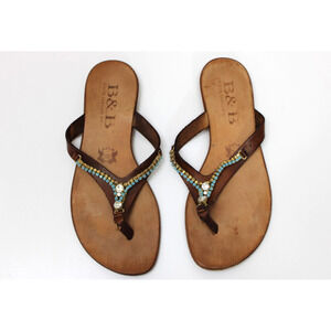 B&B Greek Leather Shoes Sandals Women's Size 36 Strappy Slip On Rhinestones